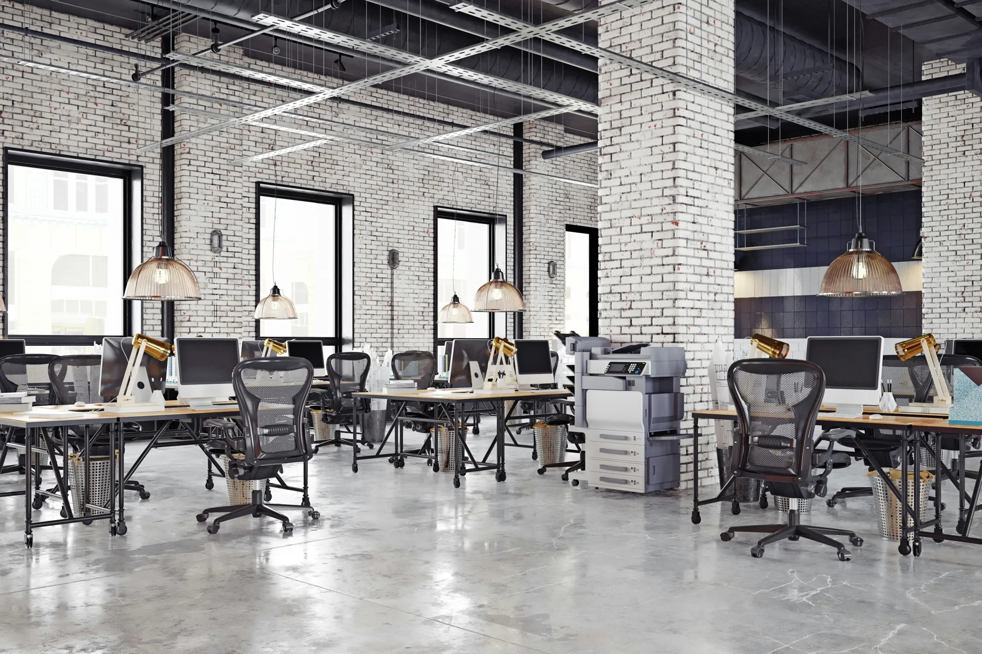 polished concrete floor in a Laval loft office space