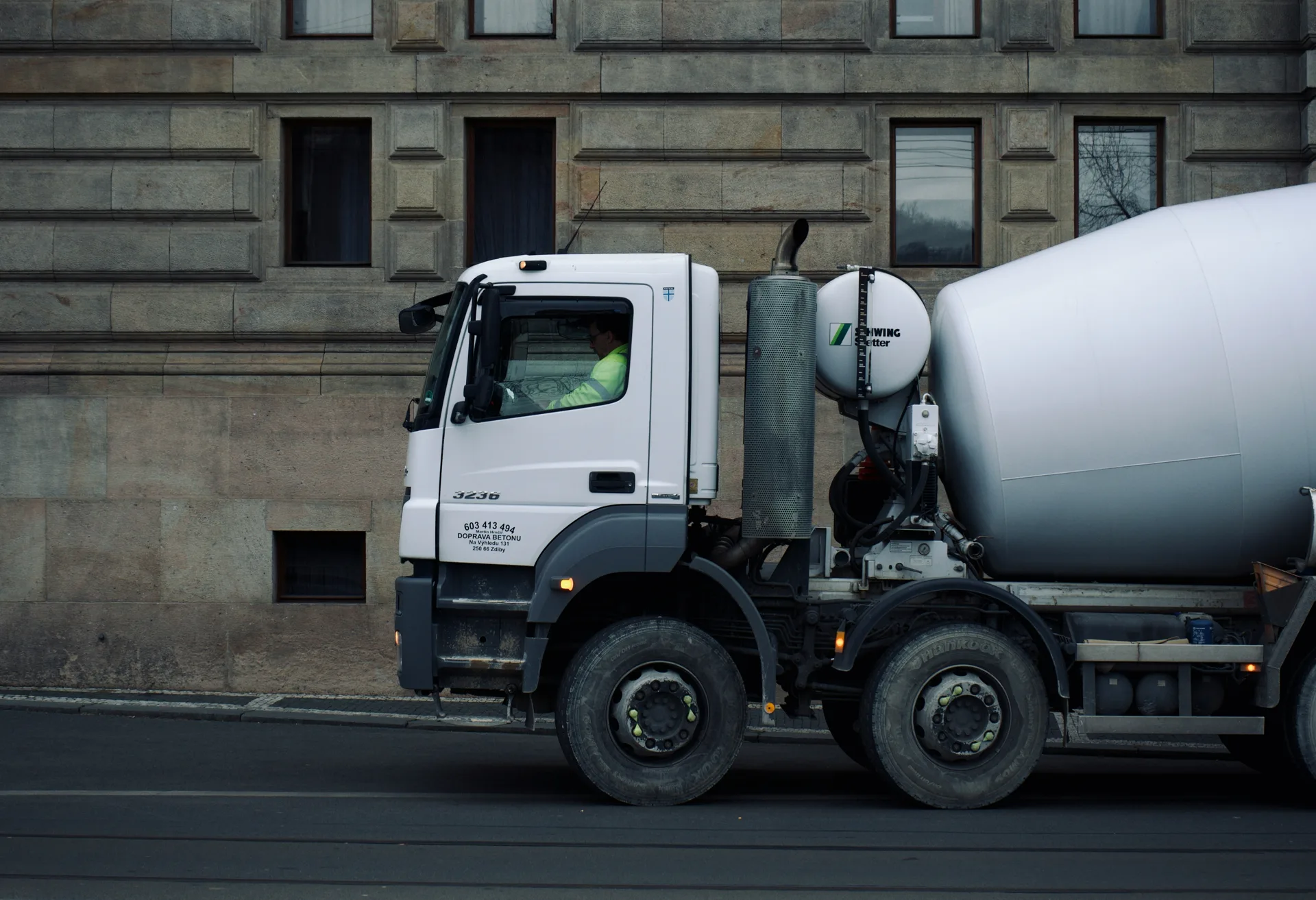 ready-mix concrete truck delivering on a Laval pour