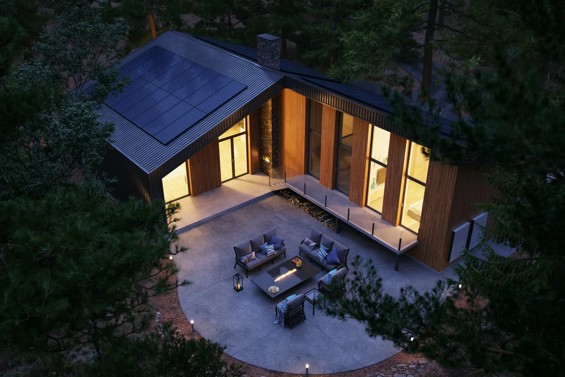 concrete patio with fire pit at a saint-eustache cabin