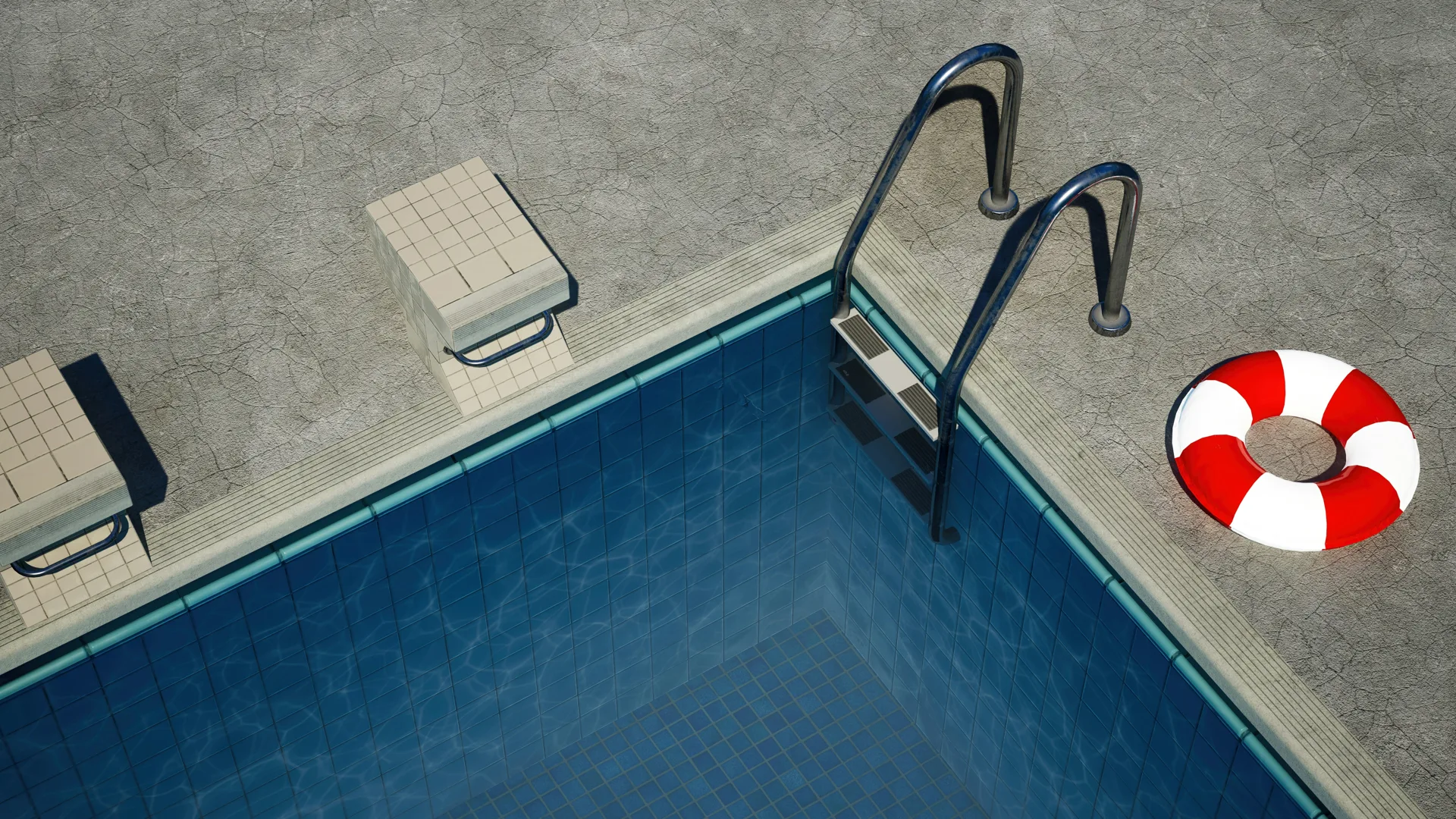 concrete pool deck with starting blocks at a Laval home