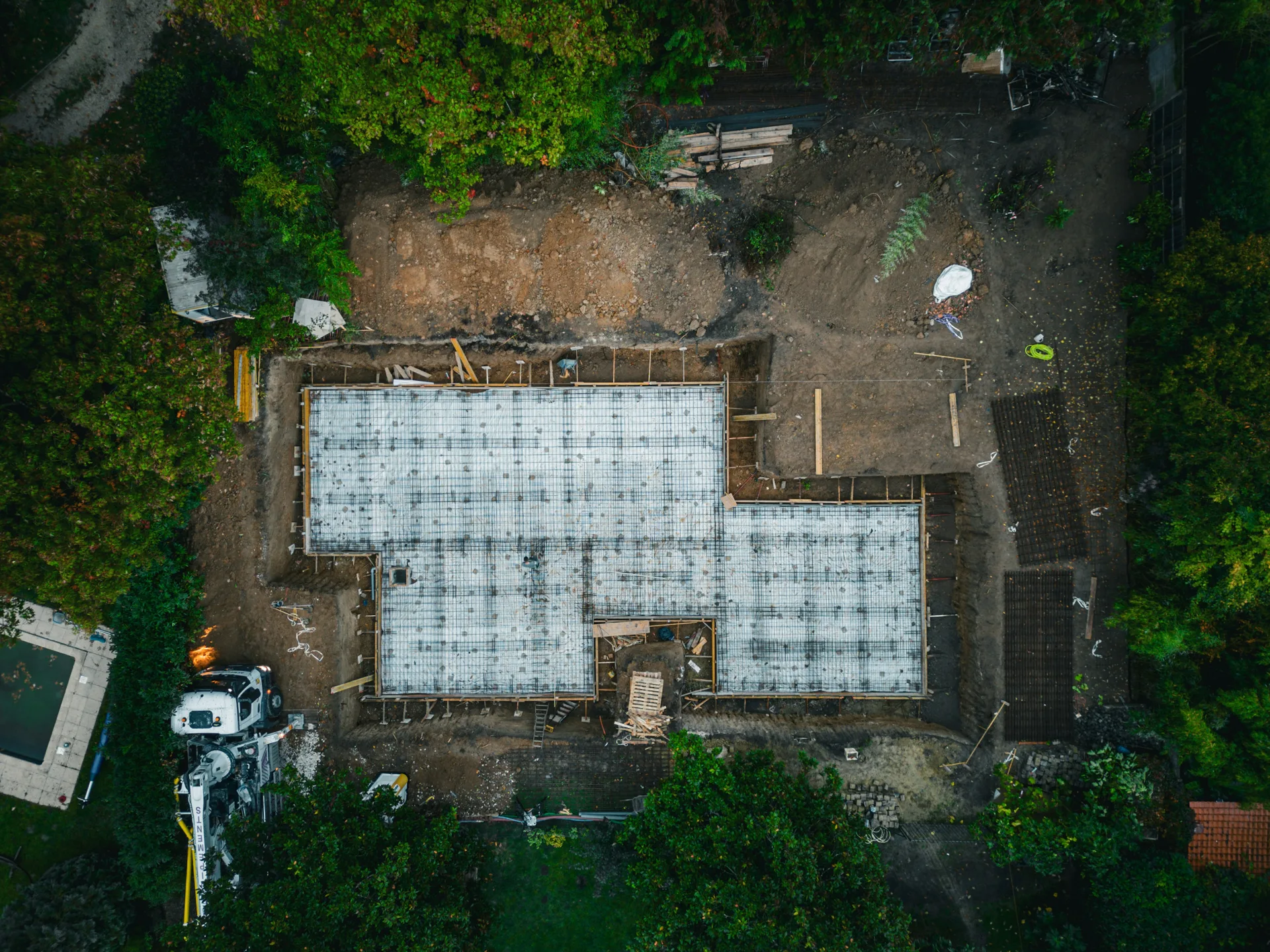 formed concrete foundation under construction at a Laval build