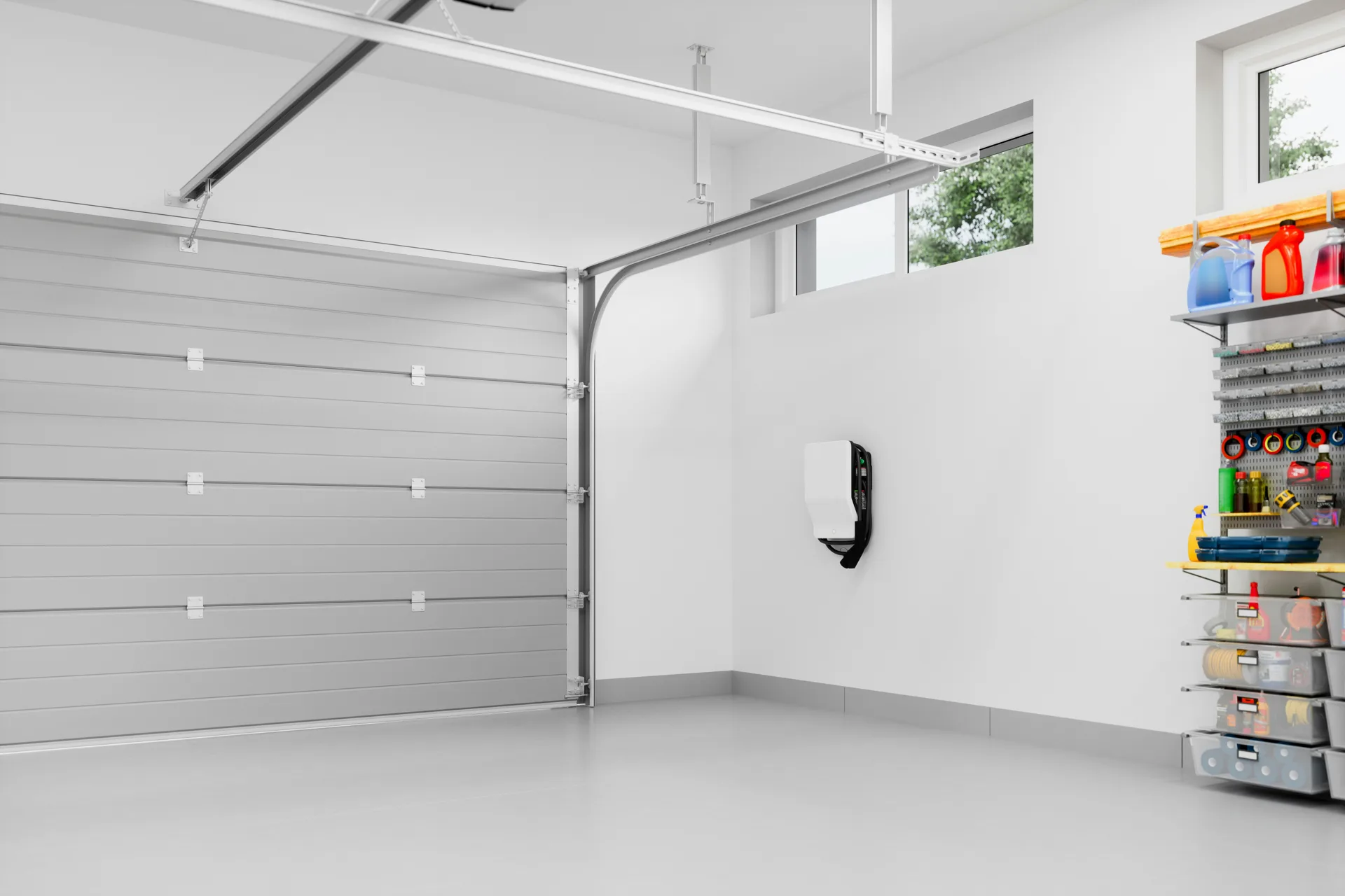 epoxy garage floor with EV charger at a Laval home
