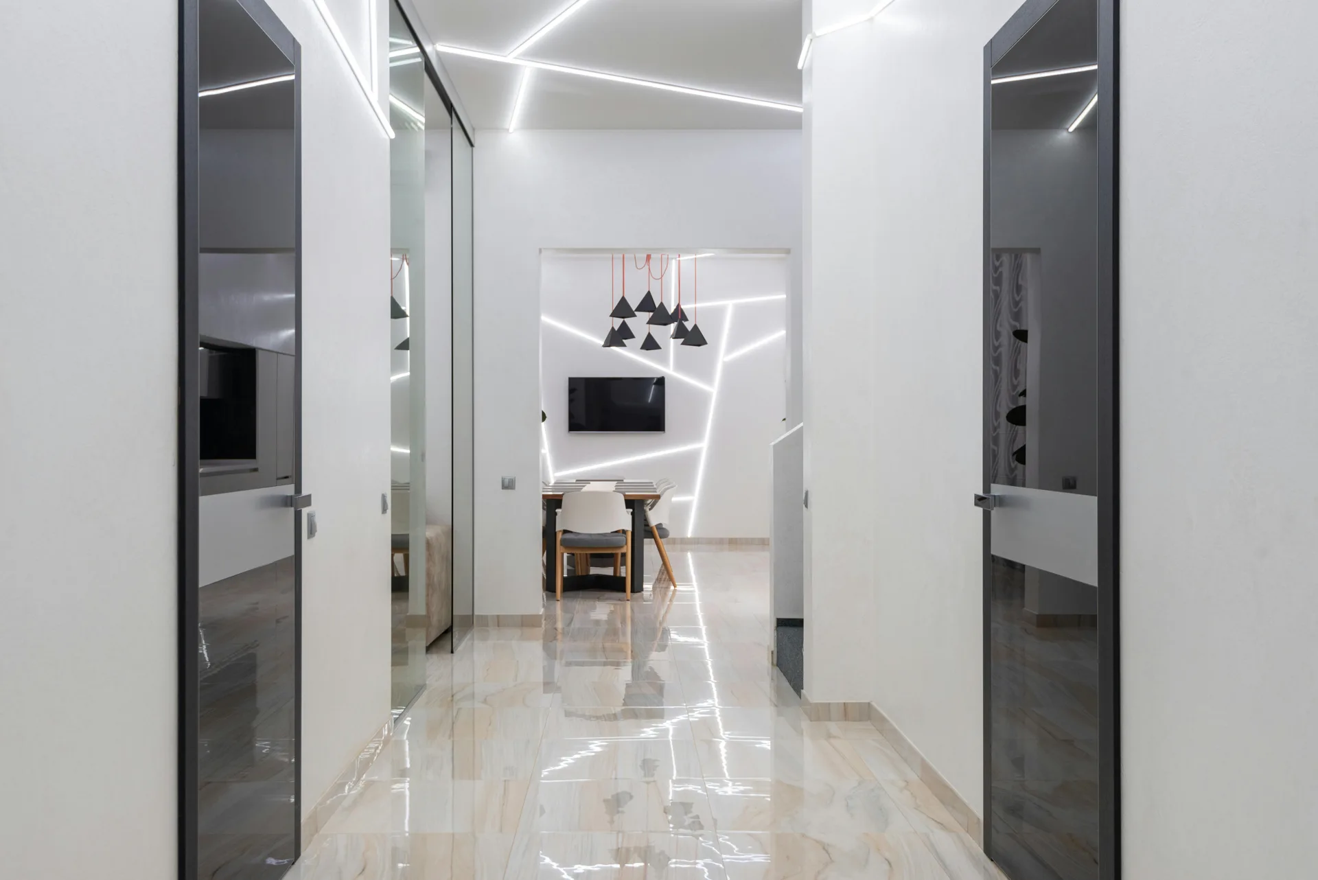 polished concrete floor in a Laval hallway