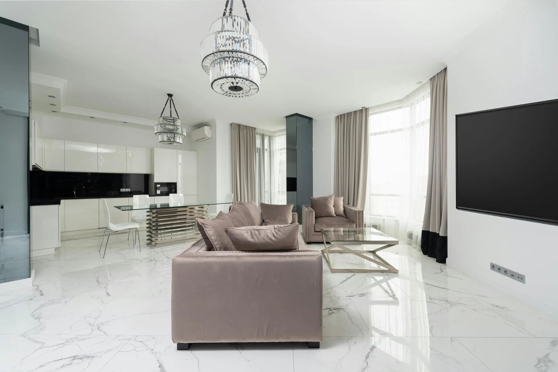 polished concrete floor in a luxury Laval living room